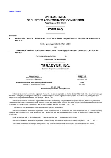 Thumbnail Teradyne 10-Q Quarterly Report FY 