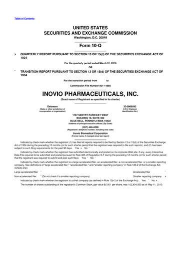 Miniature Inovio Pharmaceuticals 10-Q Rapport trimestriel  