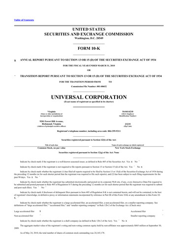 Thumbnail Universal Corporation
 10-K Annual Report 