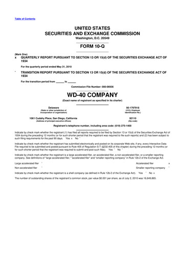 Miniature WD-40 Company
 10-Q Rapport trimestriel  