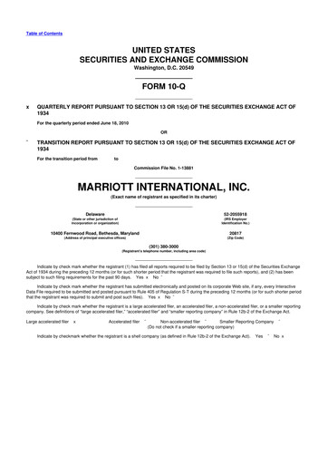 Thumbnail Marriott International 10-Q Quarterly Report FY2010 
