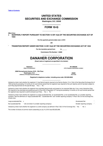 Thumbnail Danaher 10-Q Quarterly Report FY 