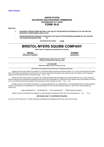 Thumbnail Bristol-Myers Squibb 10-Q Quarterly Report FY2010 