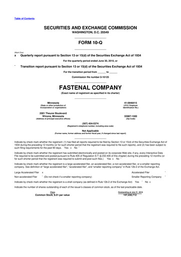 Thumbnail Fastenal 10-Q Quarterly Report FY2010 