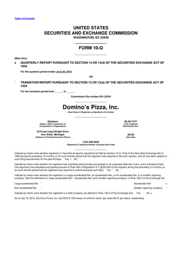 Thumbnail Domino's Pizza 10-Q Quarterly Report FY 