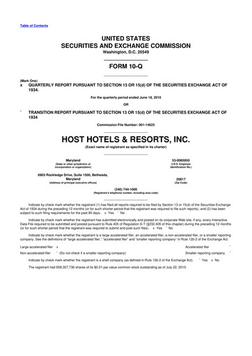 Thumbnail Host Hotels & Resorts
 10-Q Quarterly Report FY2010 