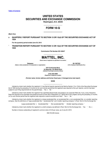 Thumbnail Mattel
 10-Q Quarterly Report FY2010 