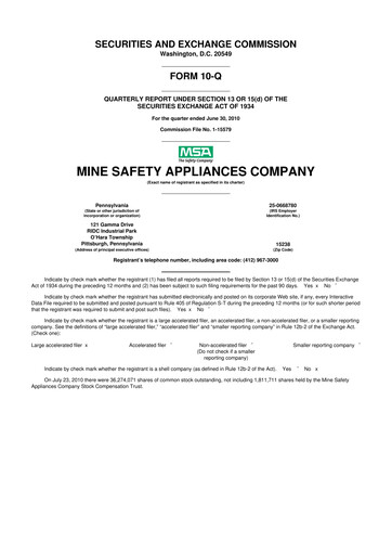 Thumbnail MSA Safety 10-Q Quarterly Report FY2010 