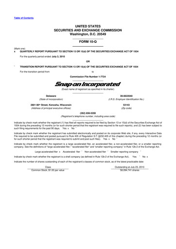 Thumbnail Snap-on 10-Q Quarterly Report FY2010 
