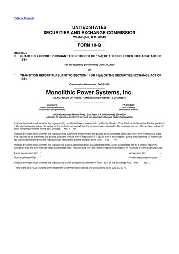 Thumbnail Monolithic Power Systems 10-Q Quarterly Report FY 