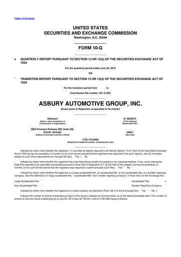 Thumbnail Asbury Automotive Group 10-Q Quarterly Report FY 