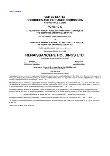Vorschaubild RenaissanceRe
 10-Q Quartalsbericht 2010 