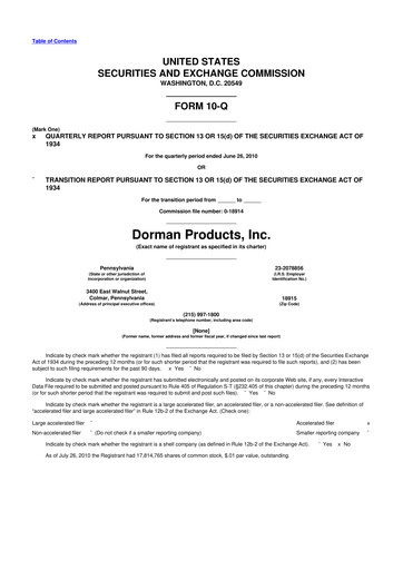 Thumbnail Dorman Products 10-Q Quarterly Report FY 