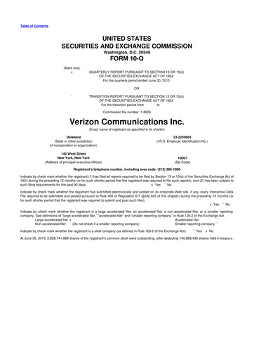 Vorschaubild Verizon 10-Q Quartalsbericht 2010 