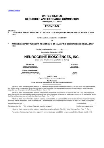 Thumbnail Neurocrine Biosciences
 10-Q Quarterly Report FY 