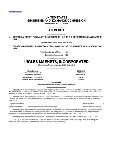 Miniature Ingles Markets 10-Q Rapport trimestriel  