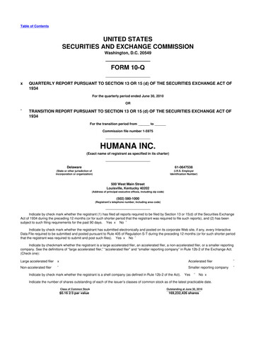 Thumbnail Humana 10-Q Quarterly Report FY2010 