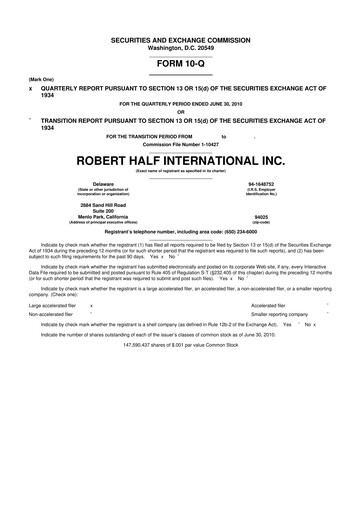 Thumbnail Robert Half 10-Q Quarterly Report FY2010 