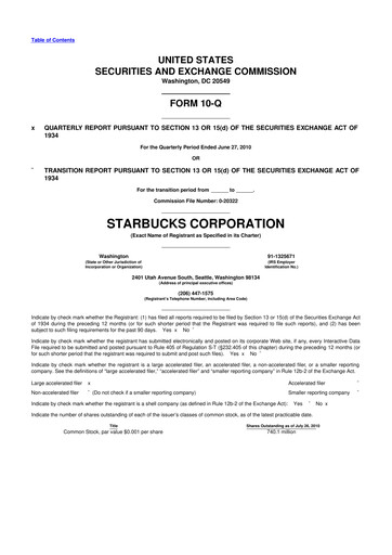 Thumbnail Starbucks 10-Q Quarterly Report FY2010 