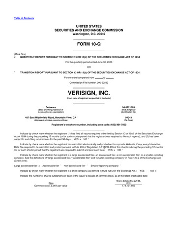 Thumbnail VeriSign 10-Q Quarterly Report FY2010 
