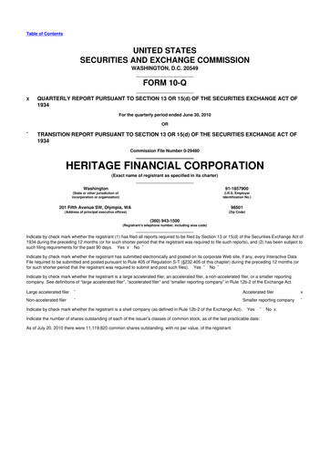 Thumbnail Heritage Financial 10-Q Quarterly Report FY 