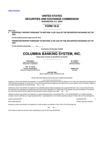 Thumbnail Columbia Banking System 10-Q Quarterly Report FY 