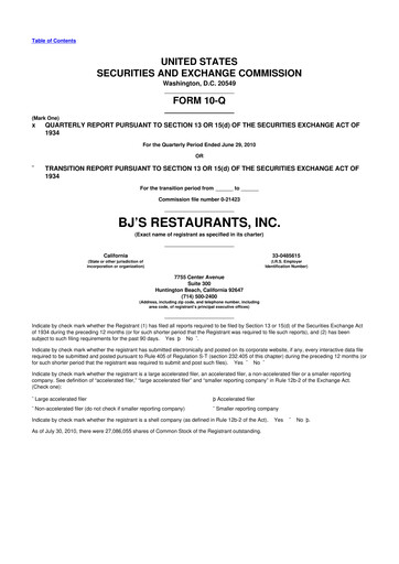 Thumbnail BJ's Restaurants
 10-Q Quarterly Report FY 