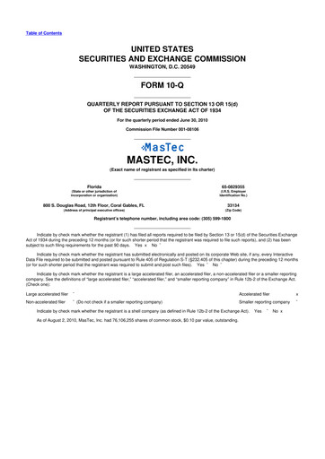 Thumbnail MasTec 10-Q Quarterly Report FY 