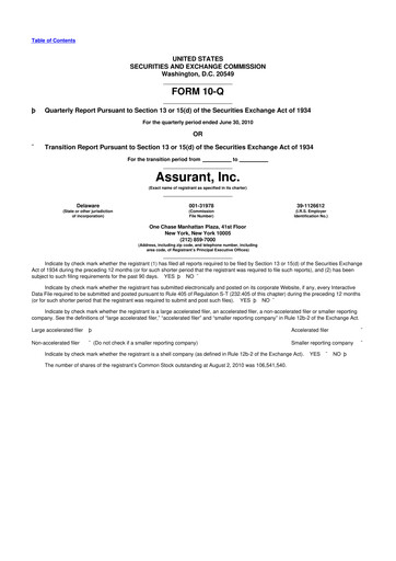 Thumbnail Assurant 10-Q Quarterly Report FY2010 
