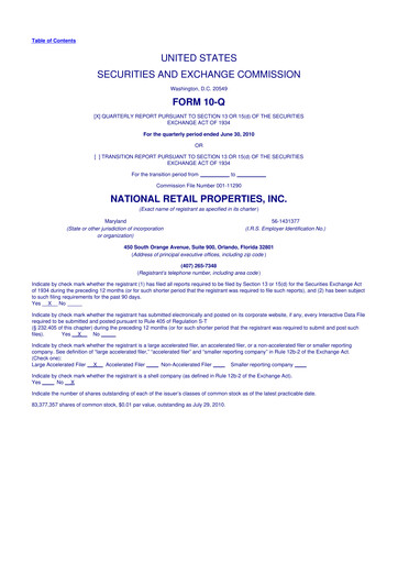 Thumbnail NNN REIT 10-Q Quarterly Report FY2010 