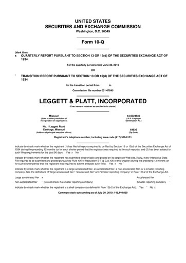 Miniature Leggett & Platt

 10-Q Rapport trimestriel 2010 
