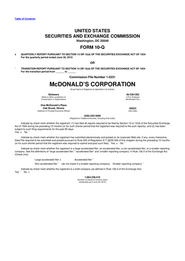 Thumbnail McDonald 10-Q Quarterly Report FY 