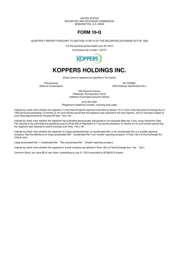 Vorschaubild Koppers Holdings 10-Q Quartalsbericht 2010 