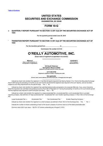 Thumbnail O'Reilly Automotive 10-Q Quarterly Report FY2010 