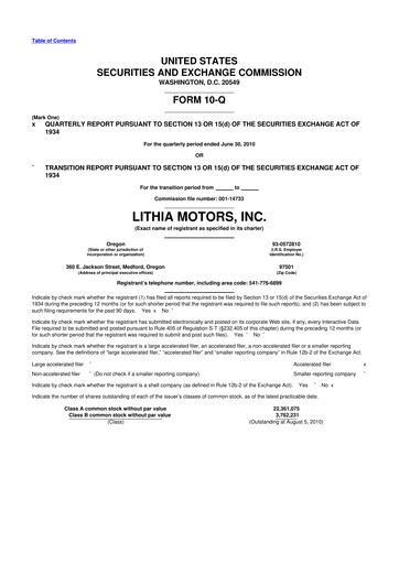 Thumbnail Lithia Motors 10-Q Quarterly Report FY 