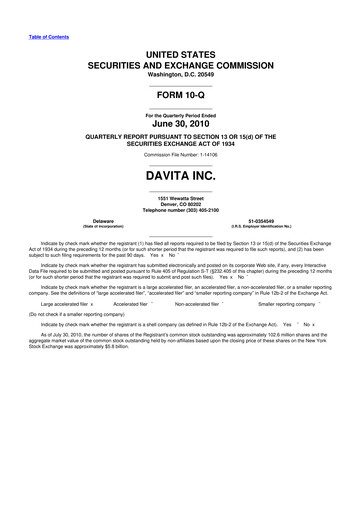 Thumbnail DaVita 10-Q Quarterly Report FY2010 