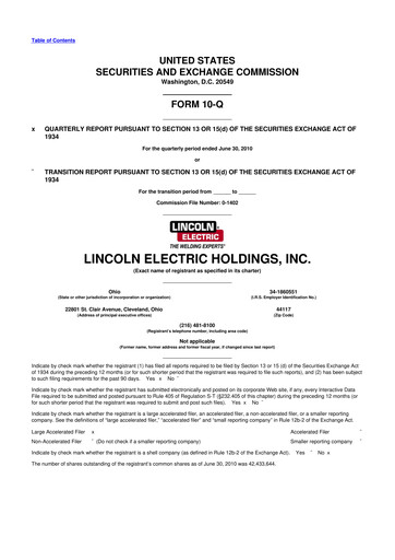 Thumbnail Lincoln Electric
 10-Q Quarterly Report FY2010 