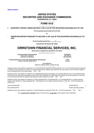 Miniature Orrstown Financial Services 10-Q Rapport trimestriel  
