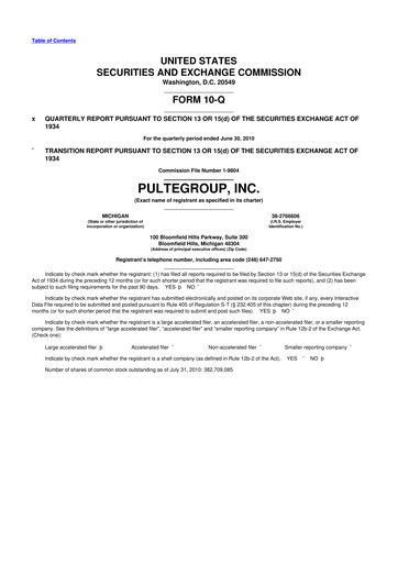 Thumbnail PulteGroup 10-Q Quarterly Report FY2010 