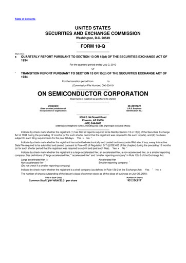 Thumbnail ON Semiconductor 10-Q Quarterly Report FY2010 