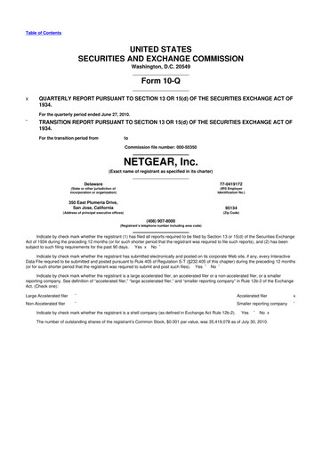 Thumbnail NETGEAR 10-Q Quarterly Report FY 