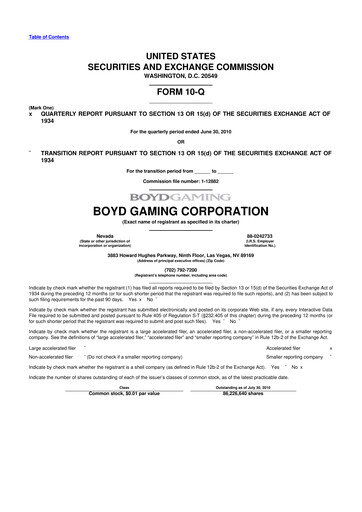 Miniature Boyd Gaming
 10-Q Rapport trimestriel  