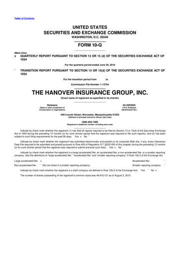 Thumbnail Hanover Insurance Group 10-Q Quarterly Report FY 
