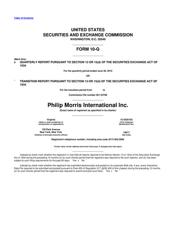 Vorschaubild Philip Morris International 10-Q Quartalsbericht  