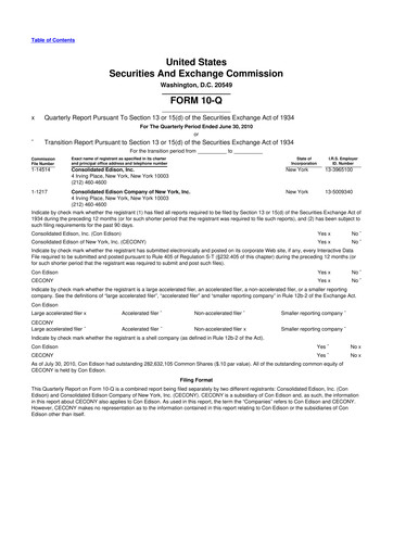 Thumbnail Consolidated Edison 10-Q Quarterly Report FY2010 