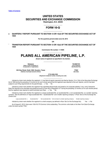 Thumbnail Plains All American Pipeline 10-Q Quarterly Report FY2010 
