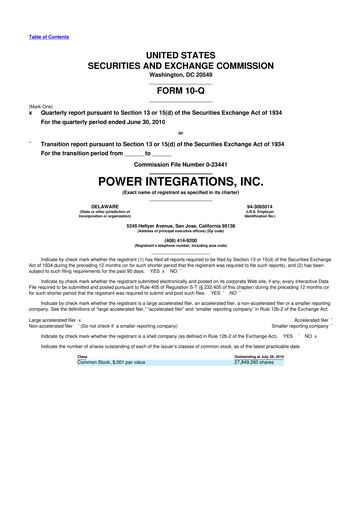 Thumbnail Power Integrations
 10-Q Quarterly Report FY2010 