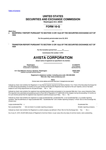 Thumbnail Avista
 10-Q Quarterly Report FY 