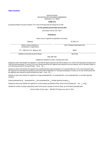 Thumbnail Paccar 10-Q Quarterly Report FY2010 