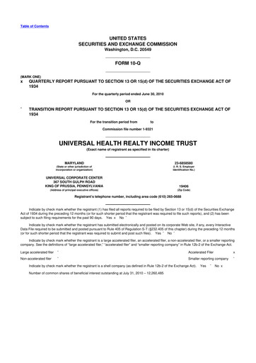 Thumbnail Universal Health Realty Income Trust 10-Q Quarterly Report FY 